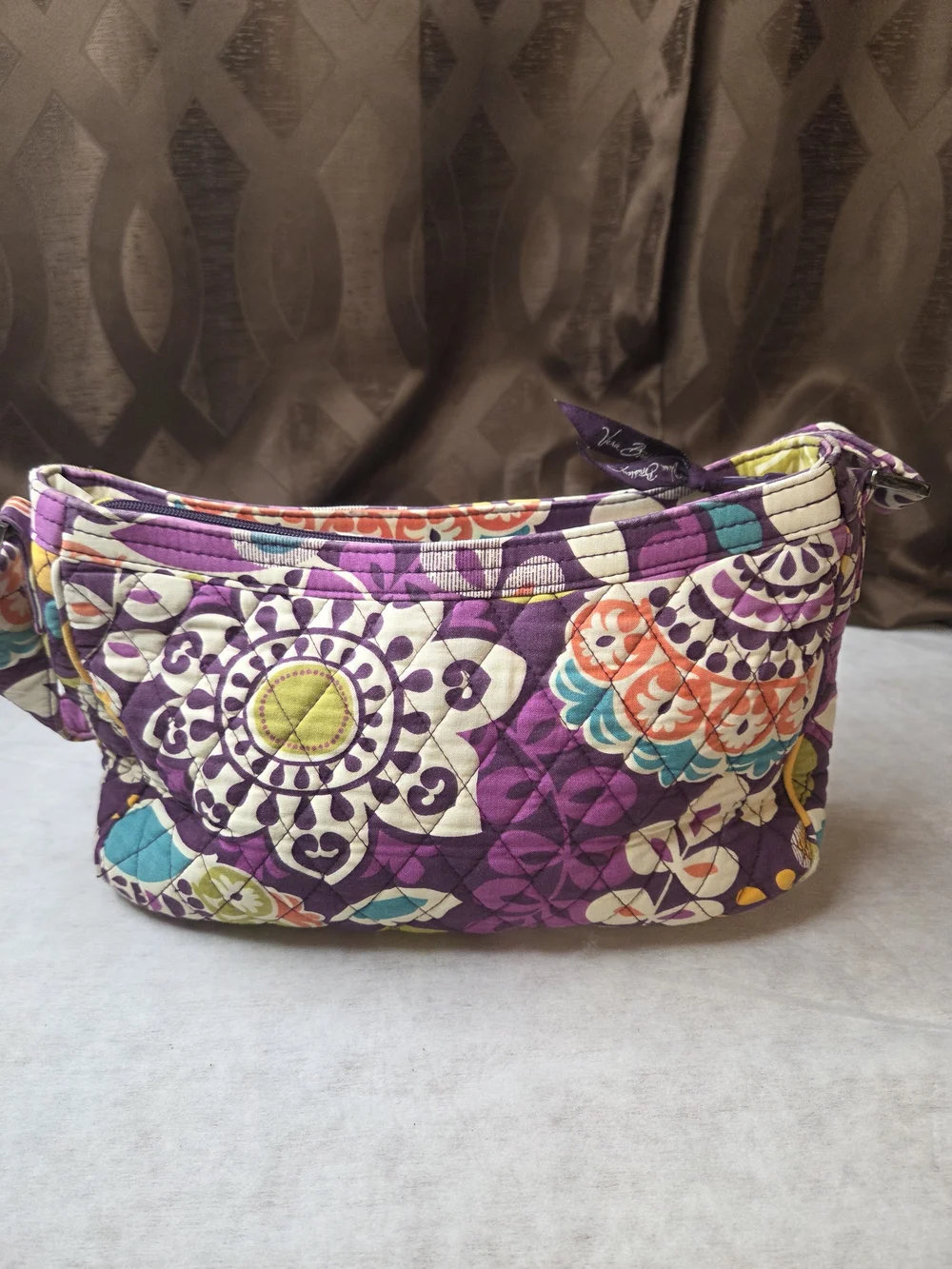 Vera Bradley Purple Quilted Floral Shoulder Bag-Corners Have Wear